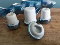Salière poivrier moutardier zoomorphe, poisson en porcelaine