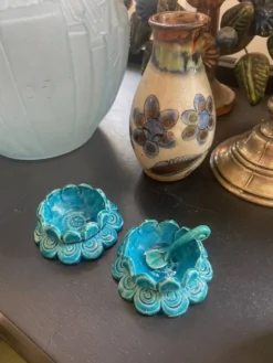 Salière poivrière en céramique bleue