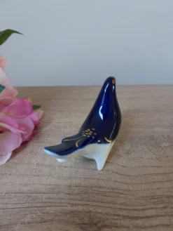 Salière / Poivrière vintage soviétique en forme d’oiseau bleu cobalt