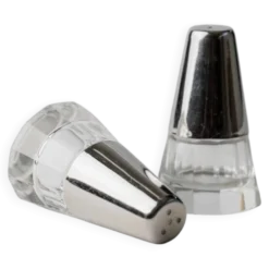 Salières et poivrières vintage en argent avec verre transparent et caps en argent plaqué, design conique minimaliste italien, années 1950.