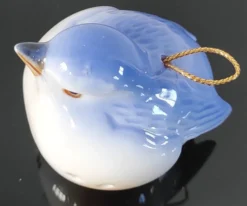 Salière vintage oiseau en porcelaine bleue et blanche