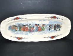 Sarreguemines grand plat ovale Obernai la bataille de boule de neige H. Loux