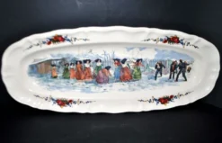 Sarreguemines grand plat ovale Obernai la bataille de boule de neige H. Loux