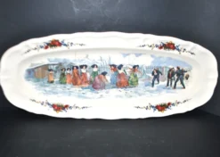 Sarreguemines grand plat ovale Obernai la bataille de boule de neige H. Loux