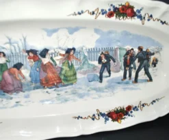 Sarreguemines grand plat ovale Obernai la bataille de boule de neige H. Loux