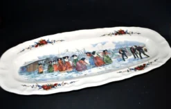 Sarreguemines grand plat ovale Obernai la bataille de boule de neige H. Loux