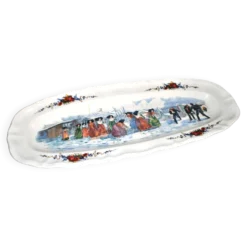 Sarreguemines grand plat ovale Obernai la bataille de boule de neige H. Loux