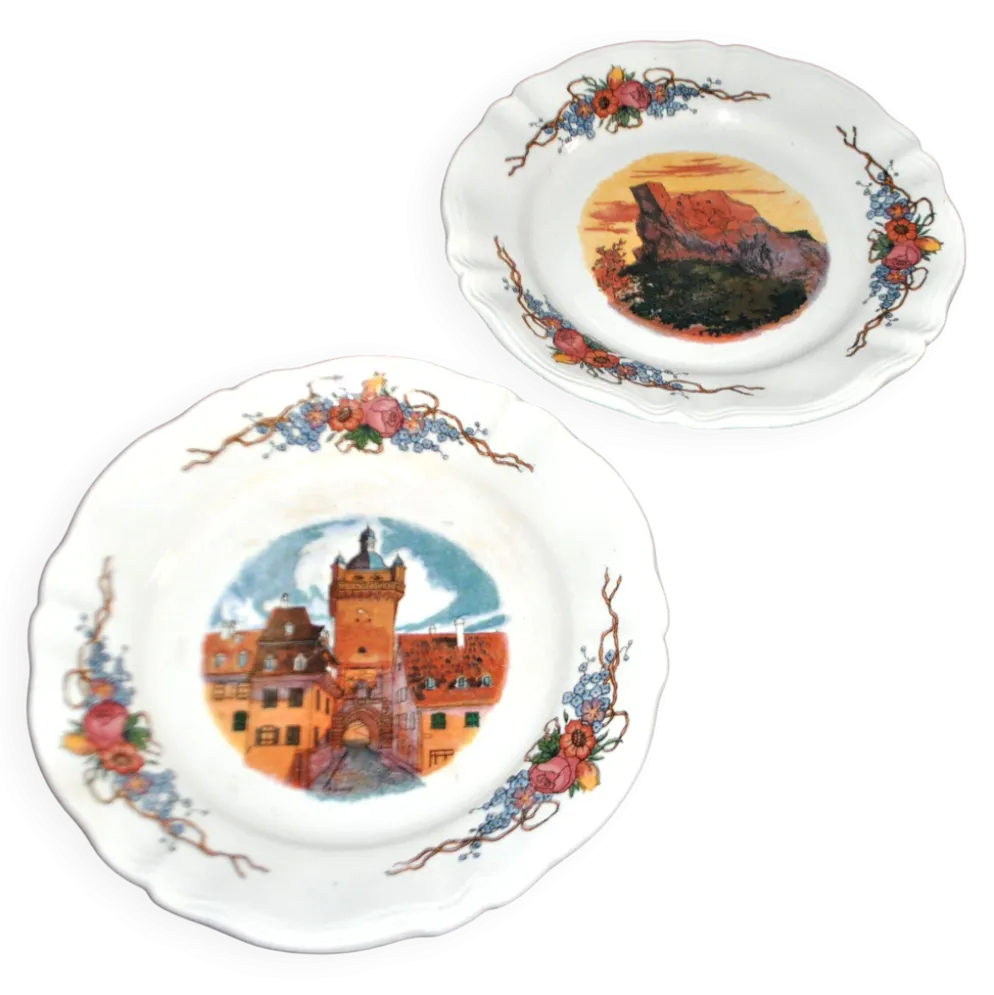 Sarreguemines lot de 2 assiettes à dessert Obernai décor Loux 3 fleurs
