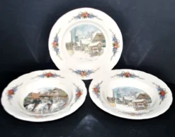 Sarreguemines lot de 3 assiettes anciennes Obernai décor Loux 4 fleurs