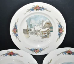 Sarreguemines lot de 3 assiettes anciennes Obernai décor Loux 4 fleurs