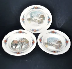 Sarreguemines lot de 3 assiettes anciennes Obernai décor Loux 4 fleurs