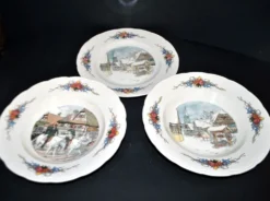 Sarreguemines lot de 3 assiettes anciennes Obernai décor Loux 4 fleurs