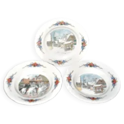 Sarreguemines lot de 3 assiettes anciennes Obernai décor Loux 4 fleurs