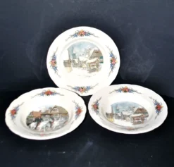 Sarreguemines lot de 3 assiettes anciennes Obernai décor Loux 4 fleurs