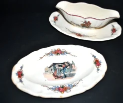 Sarreguemines lot saucière et ravier en faïence décor 