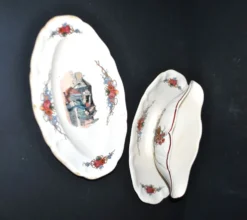Sarreguemines lot saucière et ravier en faïence décor 