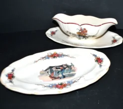 Sarreguemines lot saucière et ravier en faïence décor 