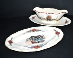Sarreguemines lot saucière et ravier en faïence décor 