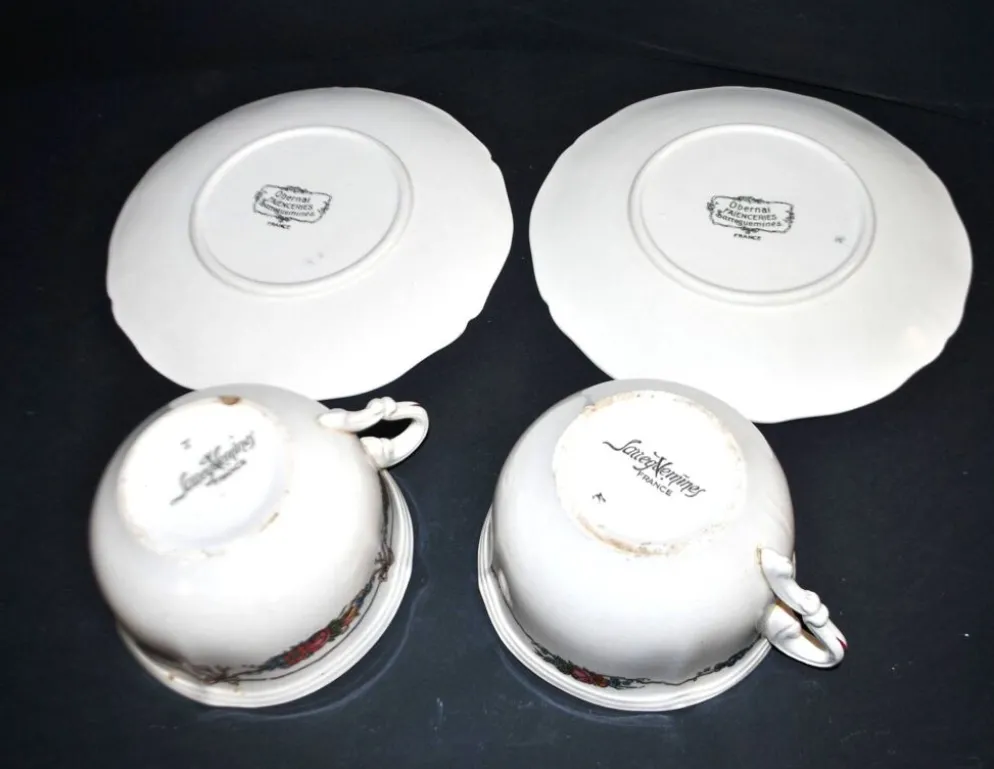 Sarreguemines lot 2 tasses déjeuner faïence obernai ganzeliese et noeud