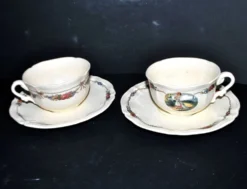 Sarreguemines lot 2 tasses déjeuner faïence obernai ganzeliese et noeud