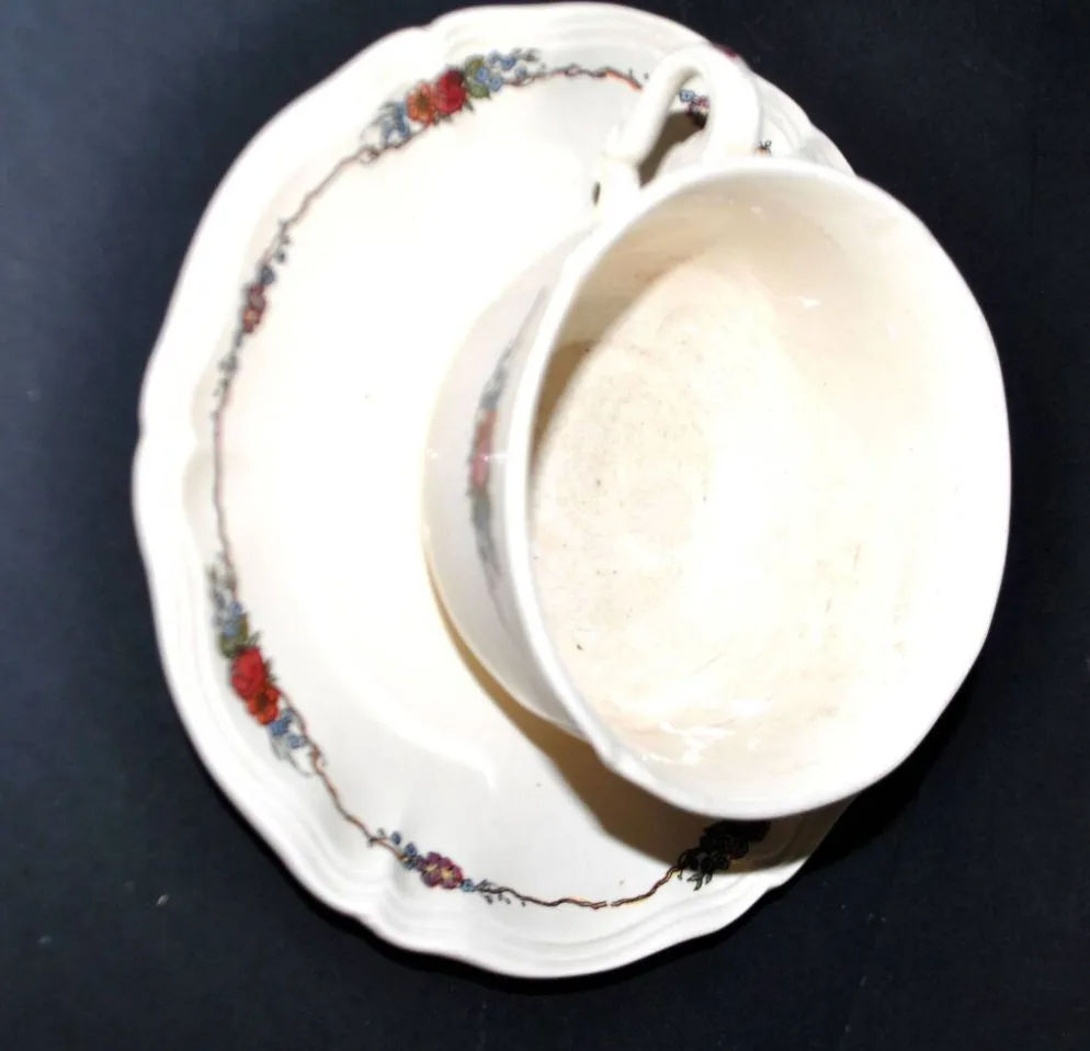 Sarreguemines lot 2 tasses déjeuner faïence obernai ganzeliese et noeud