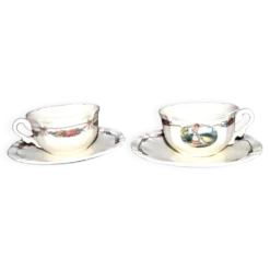 Sarreguemines lot 2 tasses déjeuner faïence obernai ganzeliese et noeud