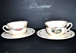 Sarreguemines lot 2 tasses déjeuner faïence obernai ganzeliese et noeud