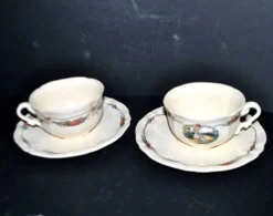 Sarreguemines lot 2 tasses déjeuner faïence obernai ganzeliese et noeud