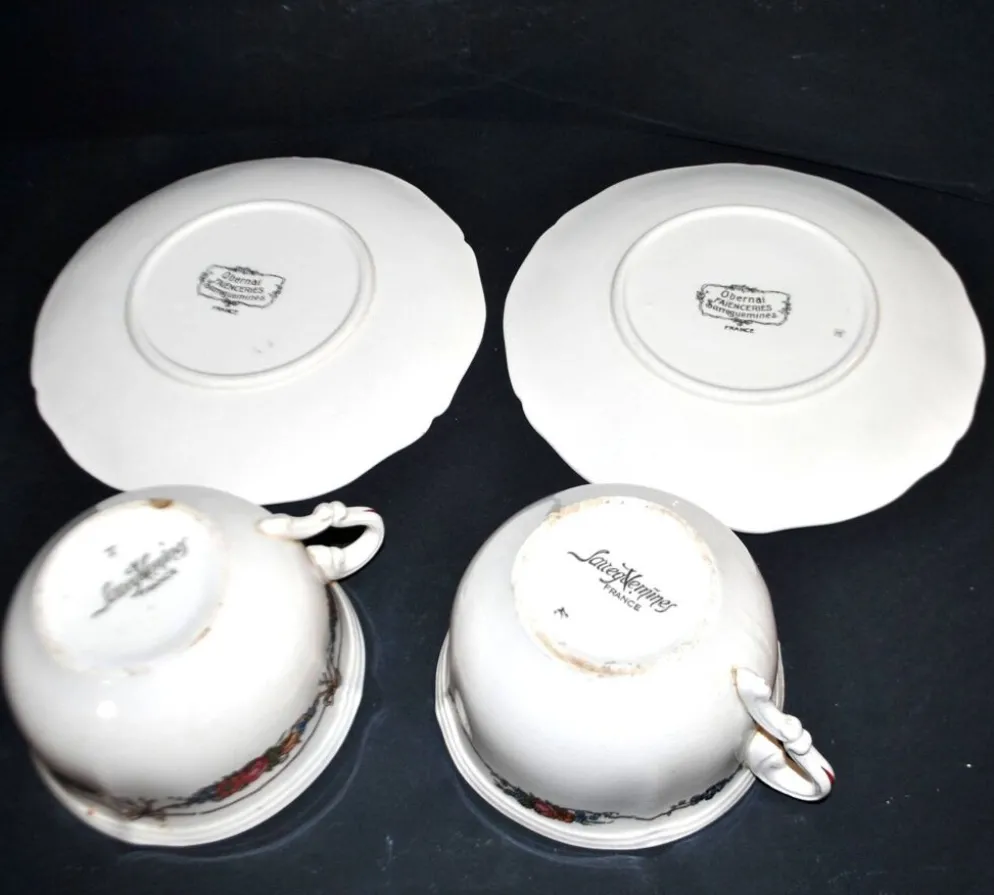 Sarreguemines lot 2 tasses déjeuner faïence obernai ganzeliese et noeud