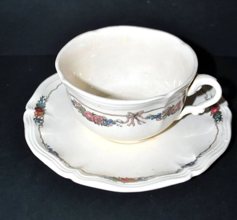 Sarreguemines lot 2 tasses déjeuner faïence obernai ganzeliese et noeud