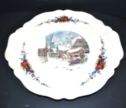 Sarreguemines plat chantourné obernai faïence décor village sous la neige loux