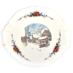Sarreguemines plat chantourné obernai faïence décor village sous la neige loux