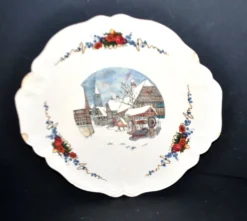 Sarreguemines plat chantourné obernai faïence décor village sous la neige loux
