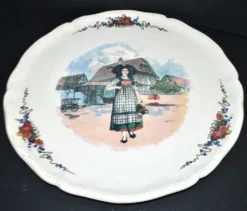 Sarreguemines plat à tarte en faïence Alsace décor "Obernai" Loux 34cm