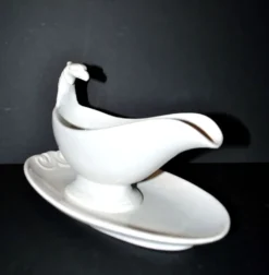 Sarreguemines saucière ancienne faïence U&C opaque tête d’aigle