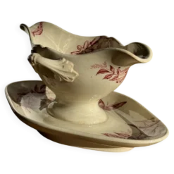 Saucier ancienne en faïence rose de Badonviller modèle Jasmin