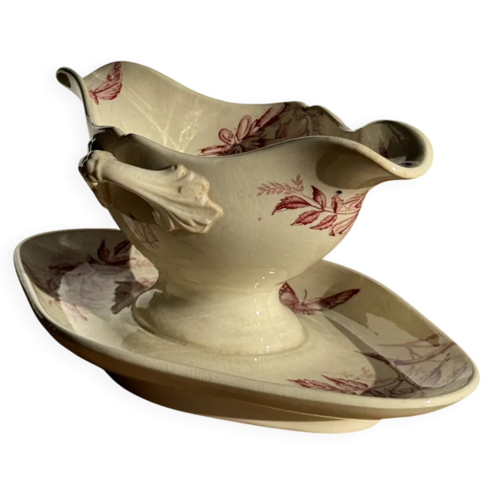 Saucier ancienne en faïence rose de Badonviller modèle Jasmin