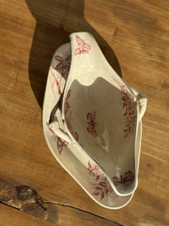 Saucier ancienne en faïence rose de Badonviller modèle Jasmin