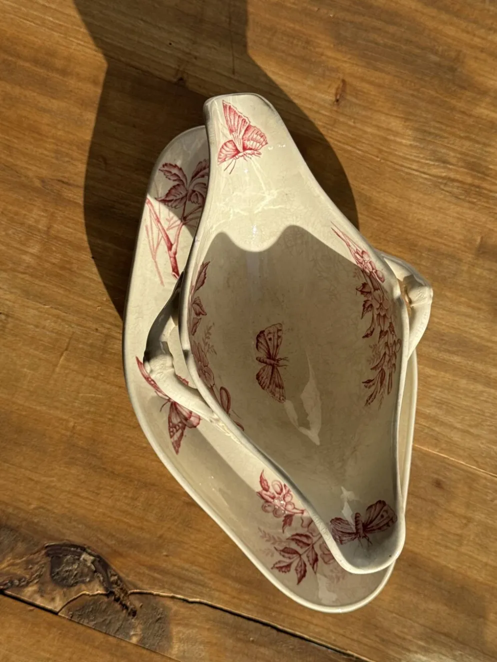 Saucier ancienne en faïence rose de Badonviller modèle Jasmin