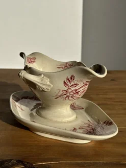 Saucier ancienne en faïence rose de Badonviller modèle Jasmin