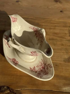 Saucier ancienne en faïence rose de Badonviller modèle Jasmin