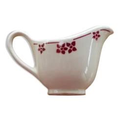 Sauciere en faience a fleurs rouge, KG Luneville, France, Art Deco