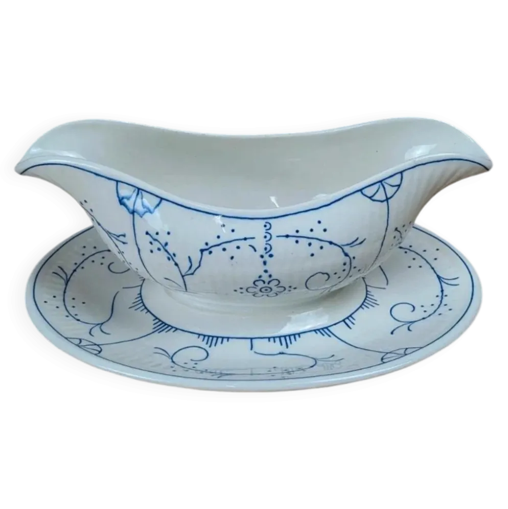 Saucière ancienne Boch décor bleu – charme campagne chic