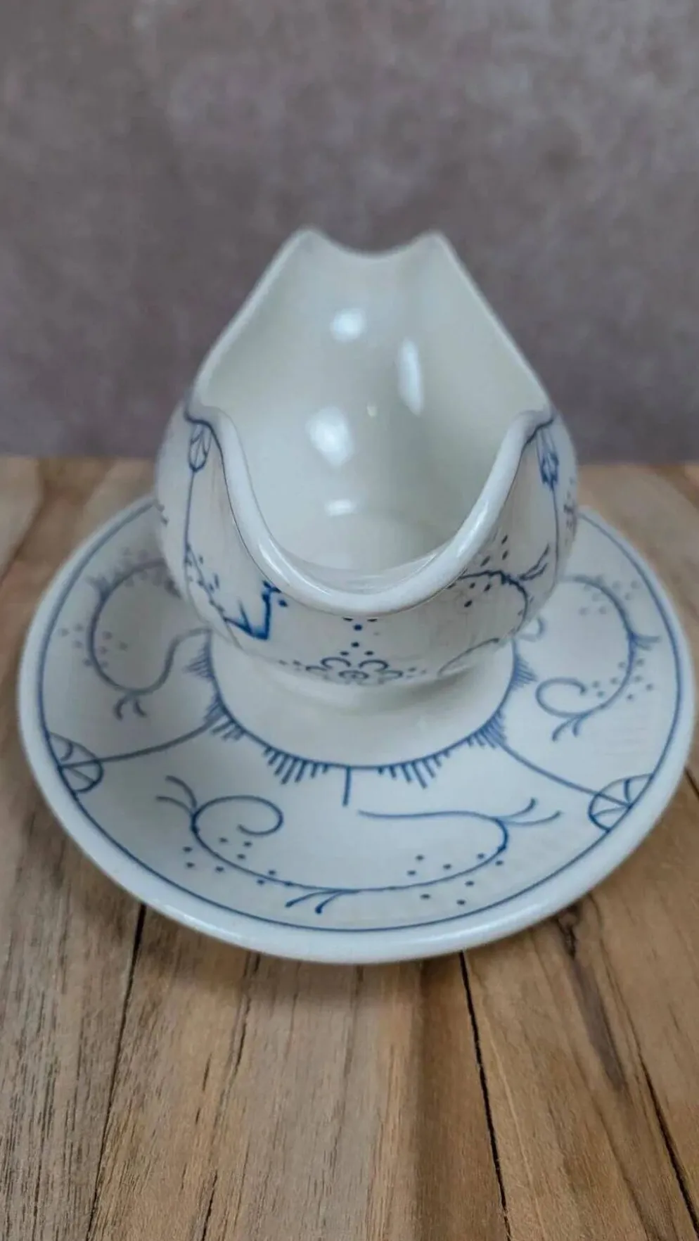 Saucière ancienne Boch décor bleu – charme campagne chic