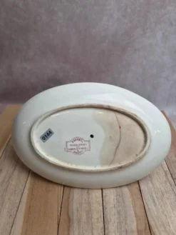Saucière ancienne en terre de fer Sarreguemines & Digoin Favori rose oiseaux