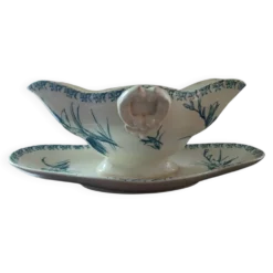 Saucière ancienne Gien porcelaine opaque décor glaïeul