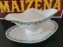 Saucière ancienne Terre de Fer – Porcelaine Opaque de Gien – décor vert géo