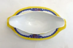 Saucière Art Déco, décor stylisé coloré, faïence Boch la Louvière