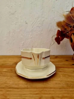 Saucière beige et dorée Saint Amand vintage
