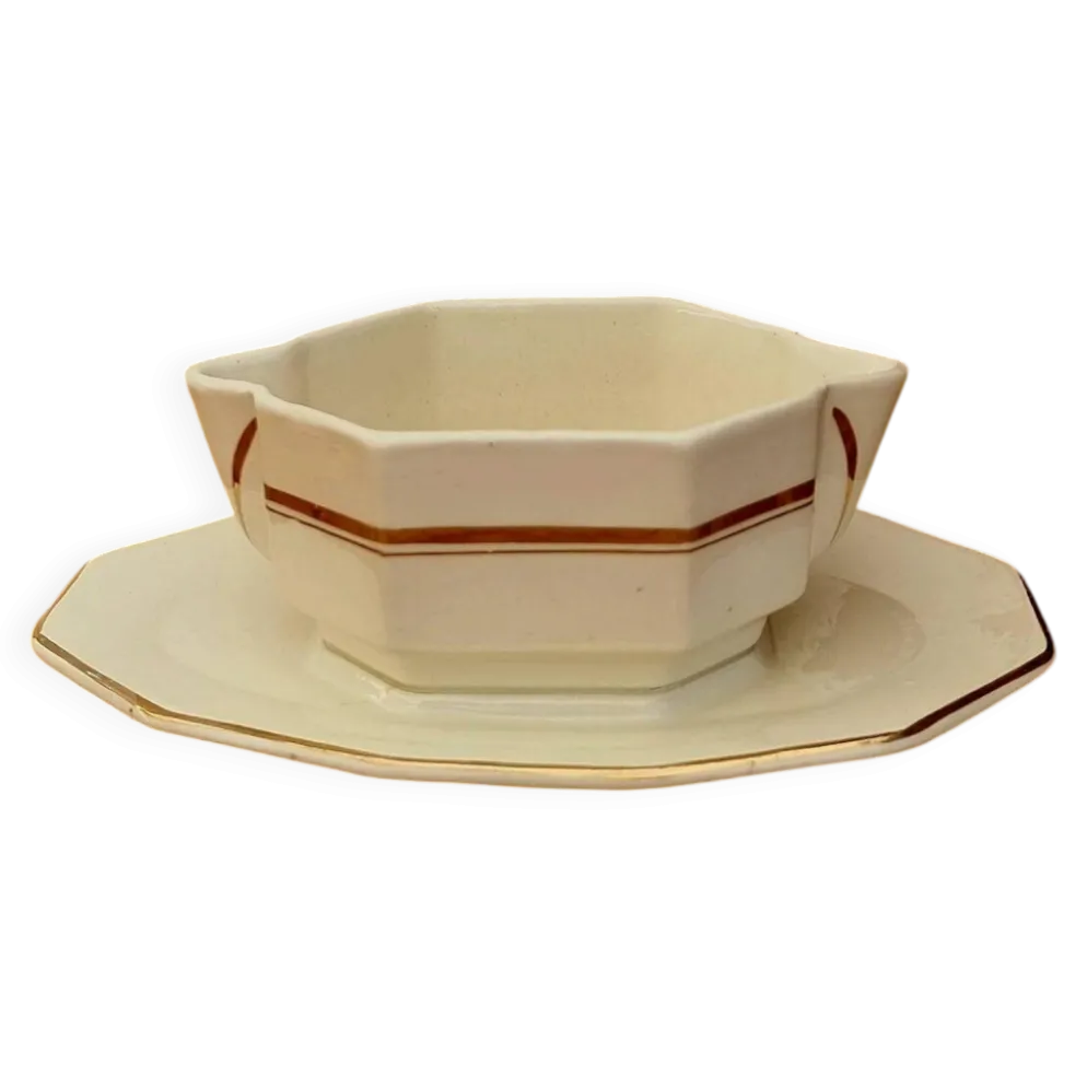 Saucière beige et dorée Saint Amand vintage